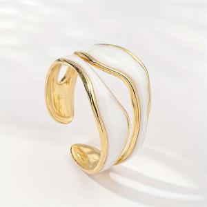 Huitan Wave Design Ring for Women Elegant Party Daily Black/White Enamel Accessories Simple Versatile Wedding Jewelry
