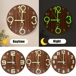 12inch Nordic Luminous 3D Wall Clock Wooden Silent Light in Dark Night Wall Clock Battery Operated Home Decoration