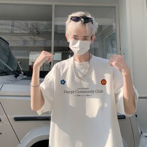 HetingHOME | Áo thun nam tay ngắn dáng rộng phong cách Mỹ mùa hè Hetinghome in họa tiết hoạt hình thoải mái thoáng khí