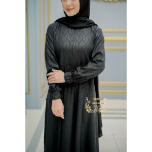 Gamis hermosa wolfis embos motif padi warna hitam-gamis syari wanita busui umbrella 4 meter-gamis