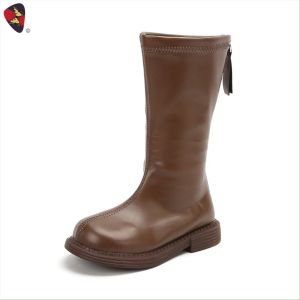 Katerina Fashion Korean Plain Mid-Calf Zipper Boots Shoes Kids For Girl #S-211