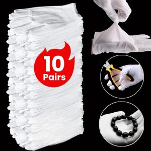 10Pairs White Cotton Work Gloves Outdoor Experiment Adventure Protective Gloves SPA Etiquette High Elastic Gloves Household Cleaning Tools