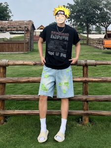 OUMULONG | High Street Ripped Five-Pocket Shorts Design