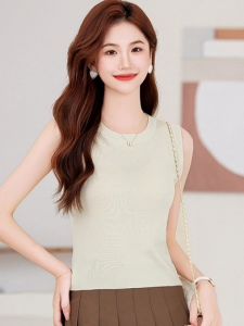 เสื้อกั๊กไหมน้ำแข็งสำหรับผู้หญิง แขนกุด ทรงสั้น บาง ระบายอากาศได้ดี ผ้าถัก ใส่ได้ทุกวัน ฤดูร้อน 2025