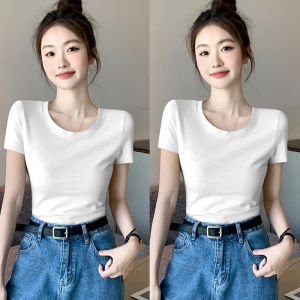MiiOW | Áo thun cotton tay ngắn cổ tròn dáng ôm cho nữ mùa hè 2025 MiiOW Cat Person Pure Color Base Layer Shirt Round Neck Short Sleeve