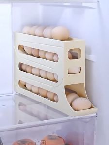 บรรจุไข่ได้ 30 ฟอง กล่องเก็บไข่ 4 ชั้น กล่องเก็บไข่แบบเลื่อน จัดระเบียบตู้เย็น เลื่อนเองอัตโนมัติ วางในตู้เย็นได้