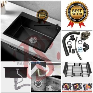 KITCHEN SINK 7545 BLACK LENGKAP KRAN/KITCHEN SET HITAM/WASTAFEL 7540/TEMPAT CUCI PIRING DAPUR/WASTAFEL HITAM