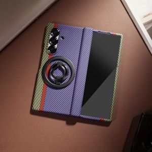szhaiyu | Carbon Fiber Phone Case For Samsung Galaxy Z Fold 8 7 6 5 4 Ultra with Front Tempered Glass Flim Ring Holder Kickstand Cover