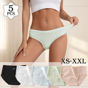 5PCS Fresh Style Womens Cotton Comfortable Underpants Solid Color Small Bowknot Design Briefs Cute Girls Breathable Panties