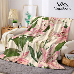 Pink Lily Print Flannel Blanket Warm Soft Halloween Christmas Decorative Couch Warm Cozy All-Season Gift
