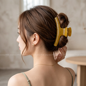PINK EMPRESS | Yellow Dots Large Hair Clamp for Thick Hair with Elegant Look