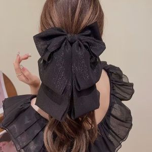 Korean Fashion Gentle Temperament Black Oversized Bow Streamer Hair Clips Back Head Grab Clip Hair Clip Hair Accessories Shark Clip for Women