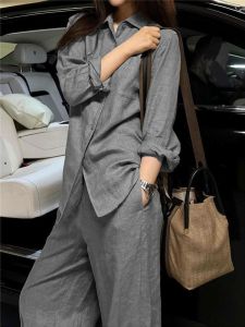 LIANGYILAILIN | Pear-shaped Slim Fit Fashion Shirt and Wide Leg Pants Set