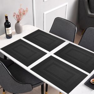 6pcs Black Heat Resistant Non-Slip Placemats for Dining Table Washable Durable Vinyl Woven Place Mat PVC Table Mats Sets