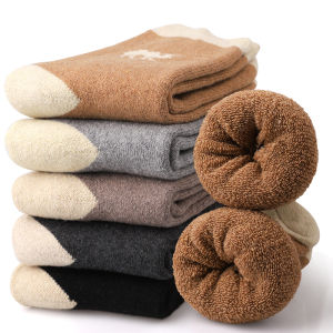 5Pairs Thicken Wool Socks for Men Thermal Winter Mid-Tube Sports Socks High Quality Snow Terry Socks Cashmere