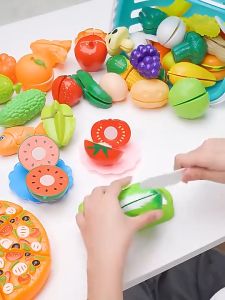 26/75pcs Fruit Vegetable Cutting Toy Simulated Childrens Kitchenware Set Boys and Girls Cooking Pretend Play