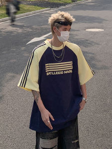 American Style Oversize Striped Short Sleeve T-Shirt Mens Summer Loose Couple Tops Youth Fashion Casual round Neck Tee