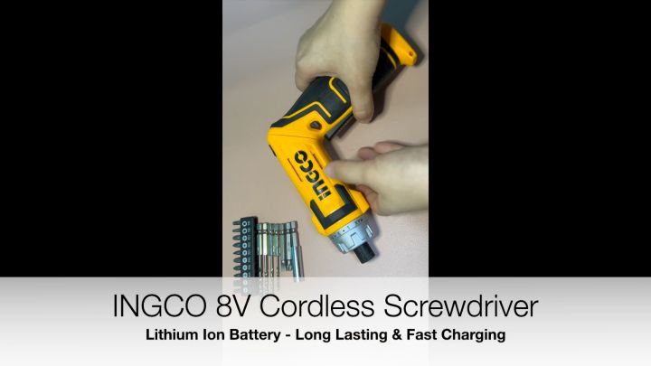 INGCO 8V Lithium Ion Cordless Screwdriver (Model: CSDLI0802) Torque 6NM Up to 16 Settings Industrial Use