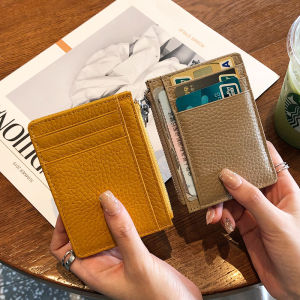 Womens Real Leather ID Credit Cards Holder Multiple Card Slots Zipper Coin Pocket Money Pouch Multiple Colors Small Purse