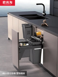 Integrated Kitchen Cabinet Door Bin Hidden Cover Drawer Double Barrel Classification Home Use Embedded Door Inner Mounted