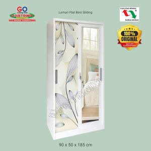 Distrindo - Lemari Pakaian Besi Pintu Geser / Sliding Cermin Panjang + Brankas Saxon 90 MWDSL