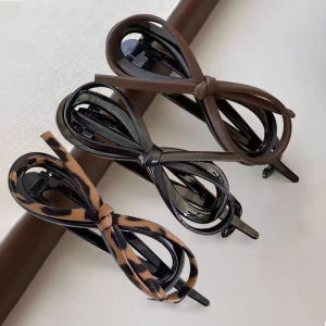 YOULE | Elegant Leopard Pattern Leather Bow Hair Clip