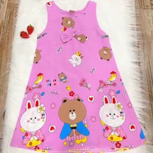 ĐẦM TOLE BÉ GÁI BÉ THỎ XINH ĐÍNH NƠ DÁNG CHỮ A CHẤT VẢI TOLE LANH MỀM MẠI THOÁNG MÁT TỪ 18-35Kg (Nhiều màu)