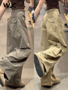 American Style Khaki Short Size Womens Casual Loose Slimming Wide Leg Jeans High Waist Pocket Detail Casual Scenic Area