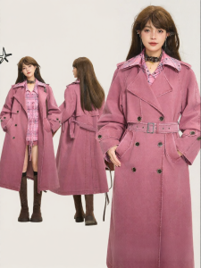 KEIKO | Áo Khoác Dài Oversized Đã Giặt cho Mùa Thu Cảm Giác Thoáng Mát Cúc Đôi Có Đai