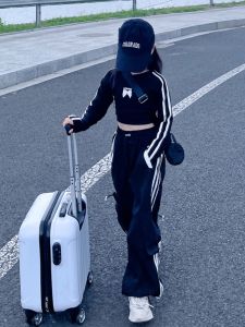 Girls Autumn Long Sleeve Cargo Pants Set Childish Elegant Two-Piece Suit Korean Style Pure Color School Uniform Outfit