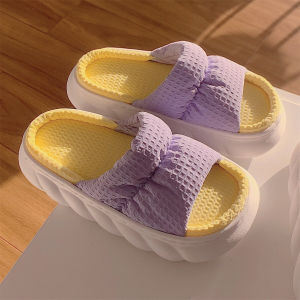 รองเท้าแตะพื้นหนาป้องกันการลื่น พื้นยางด้านในเป็นผ้าฝ้าย รองเท้าแตะฤดูร้อนสำหรับผู้หญิง รองเท้าแตะแบบสวมสบาย รองเท้าแตะส้นแบนแบบสวมสบายสำหรับใช้ในบ้าน