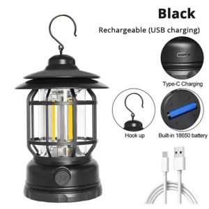 Rechargeable Camping Lantern Stepless Dimming COB Portable Waterproof for Hiking Fishing Emergency Home Power Outages Indoor Out