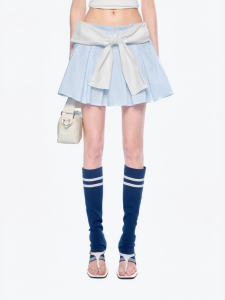 ANN ANDELMAN | New Blue Pleated Bow Midi Skirt