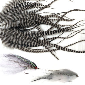 10pcs Natural Black&White Fly Tying Materil Saddle Hackle Feather Grizzly Rooster Hair Feather for Tying Woolly Buggers Streamer