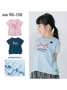 Cute Pure Cotton Short Sleeve T-Shirt for Girls Summer Casual round Neck Drawstring Design Kids Clothing Baby Clothes