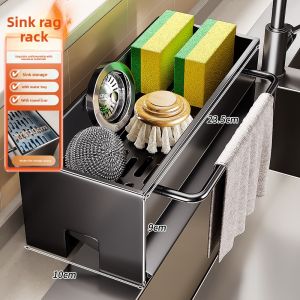 B&W | Multi-Function Kitchen Sink Organizer with Towel Holder and Dish Soap Dispenser