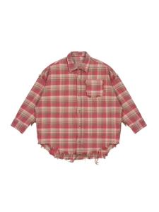 Women Pink Plaid Shacket Long Sleeve Spring Oversized Fringe Trim Y2K Fashion