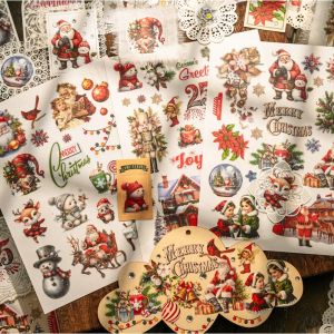 Vintage Christmas Rub-On Stickers Winter House & Santa Claus Transfer Stickers for Scrapbooking Junk Journal Craft Supplies