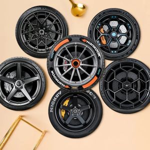 6 pieces/set of wooden anti-slip coasters with tire patterns suitable for anti-slip coasters in bars and cafes
