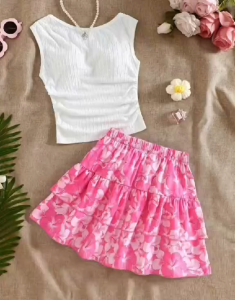 NB Shiela Summer Casual Asymetric Top Layered Skirt Set Terno - top and skirt - plain color - current trend - best seller top - super ganda - ganda ng quality - effortless easy to wear - simple - cute item - fabric from abroad - cotton fabric - timele