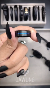 GAWUNG Cincin Titanium Pria List Biru Hitam Doff Classic Anti Karat Kuat CCTBB