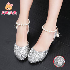 Princess Style Crystal High Heel Sandals for Girls Spring Summer Kids Fashion Leather Shoes Sparkling Children Shoes