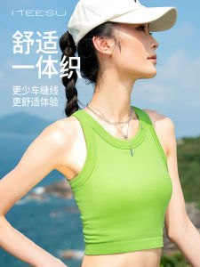 Meesu Sports Bra Tank Top One-Piece Yoga Fitness Vest Shock Absorption Anti-Sagging Summer New Arrival Single Shoulder Strap