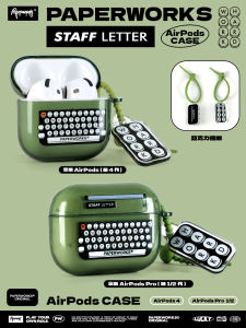 PAPERWORKS Original Staff Letter Typewriter Pattern Olive Green Semi-Transparent Soft Shell Earphone Case Suitable for AirPods 4 pro 32