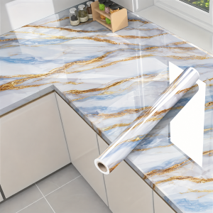 Gold-Veined Marble Wallpaper Moisture-Resistant PVC DIY Wall Renovation & Decor For Kitchen Bathroom And Living Room.