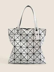 Fashionable Summer Womens Shoulder Bag Geometric Foldable Diamond Pattern Handbag Soft PU Leather Large Capacity Tote Bag