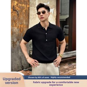 JIARONG | Summer Light Luxury Coolness Advanced Wheat Stripe Men Polo Shirt