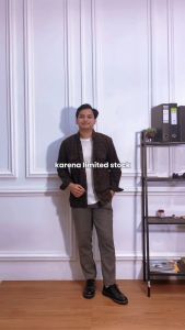 Dgm fashion kemeja polos pria lengan panjang kemeja Corduroy kemeja pria 1096
