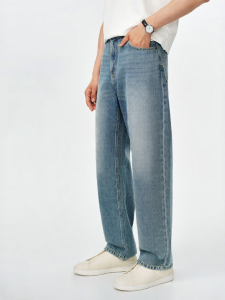 MIANXIANSHENG | Cotton Heavyweight Retro Washed Loose Straight Jeans Men