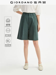 Giordano Linen Cotton Twill Casual Shorts High Waist Loose Fit Summer Pants Womens Straight Leg Pants Casual Leisure Shorts